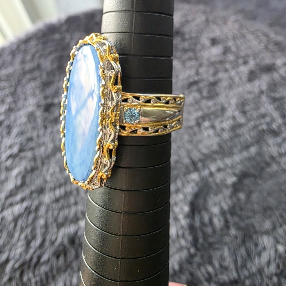 Michael Valitutti Opal Blue Topaz Ring Size 10 - Picture 3 of 3